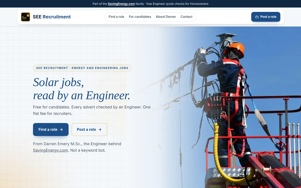 The SEE Recruitment home page, on a laptop
